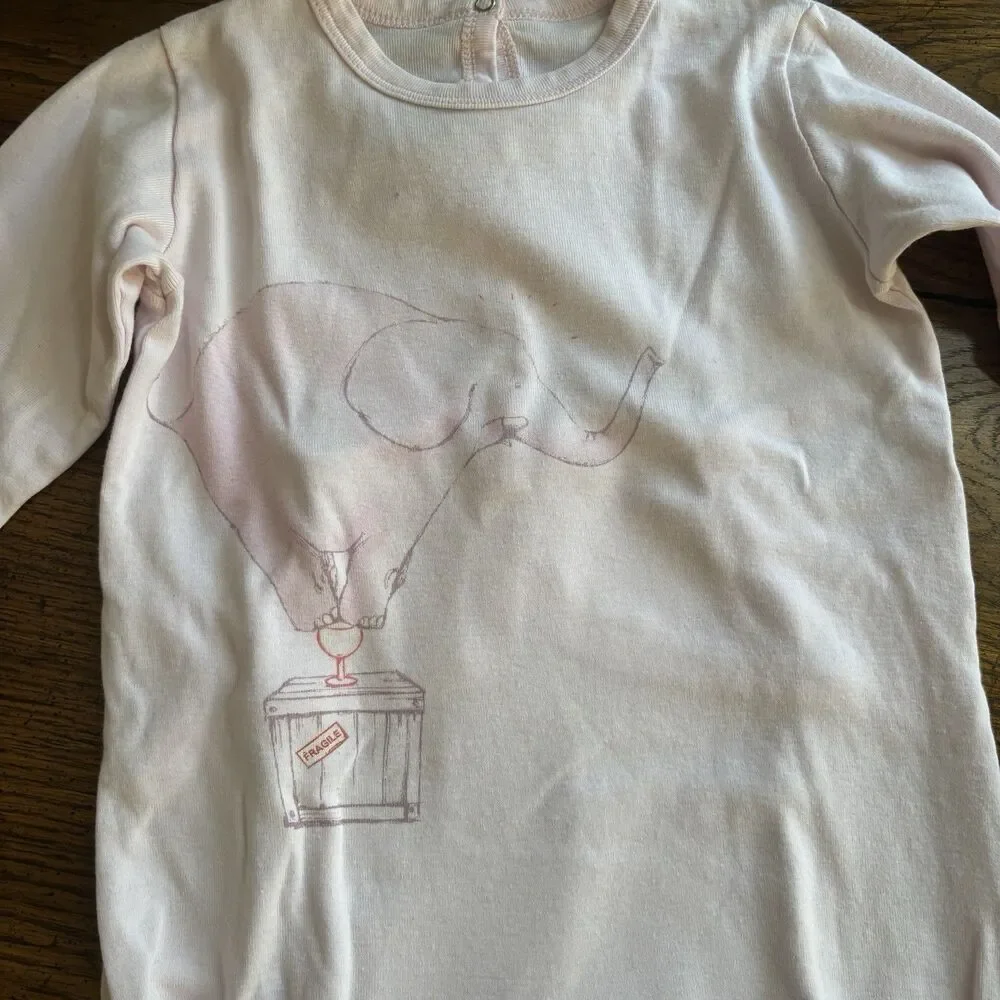 Petit Bateau Baby White‎ Long Sleeve Bodysuit 18 Months Cotton Circus Animals